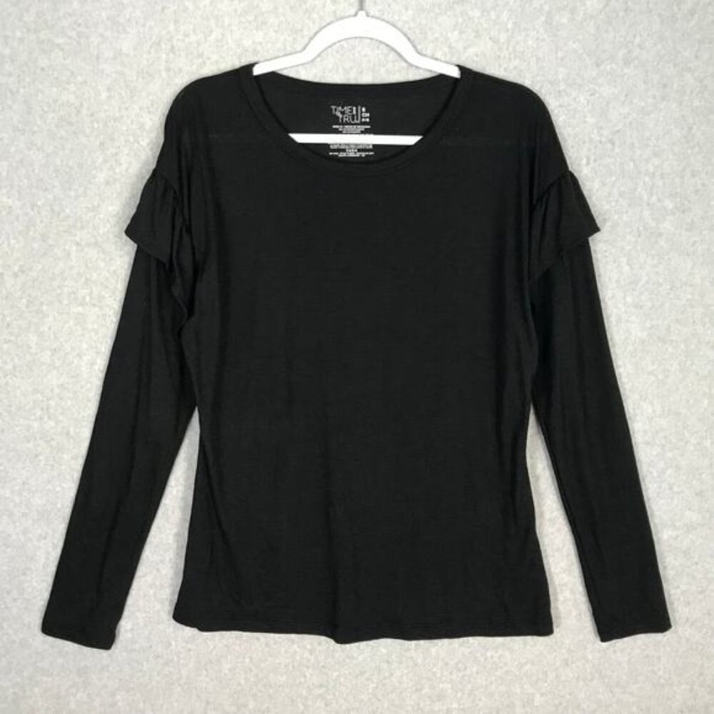 Time And Tru Shirt Womens Small Black Top Ruffle Basic Everyday Goth Career Twee